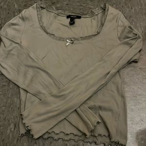 Forever 21 Lace and ruffled top, army green, and size large.